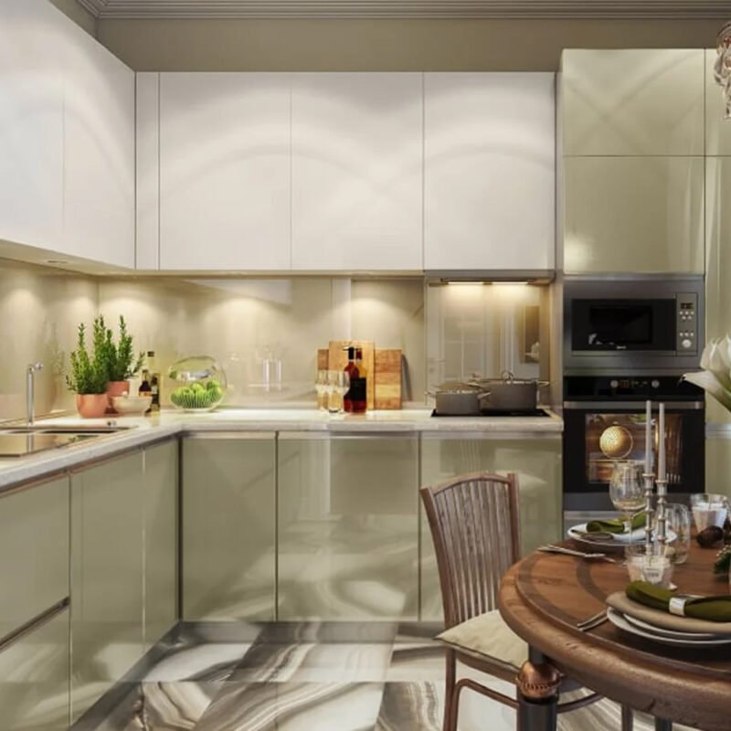 Elegant Ecru L-Shaped Modular Kitchen