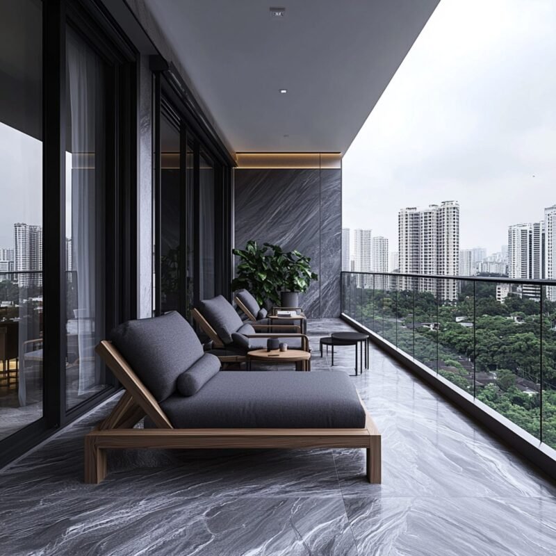 Modern Balcony Design with Dark Grey Stone Walls