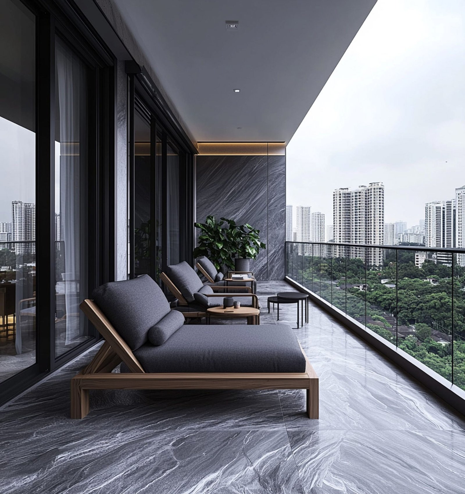 Modern Balcony Design with Dark Grey Stone Walls