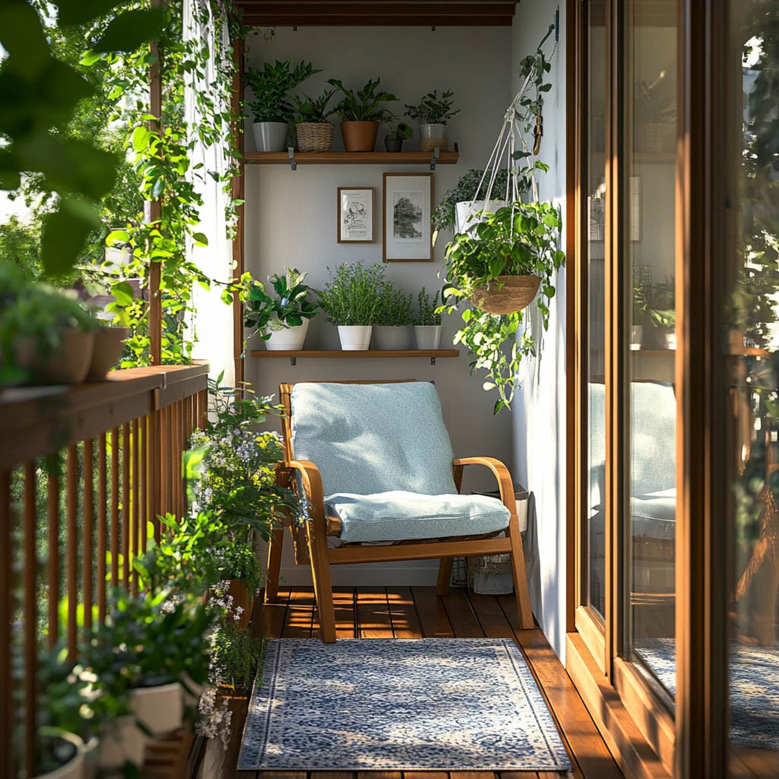 Minimal Balcony Design With Light Wooden Wall Paneling