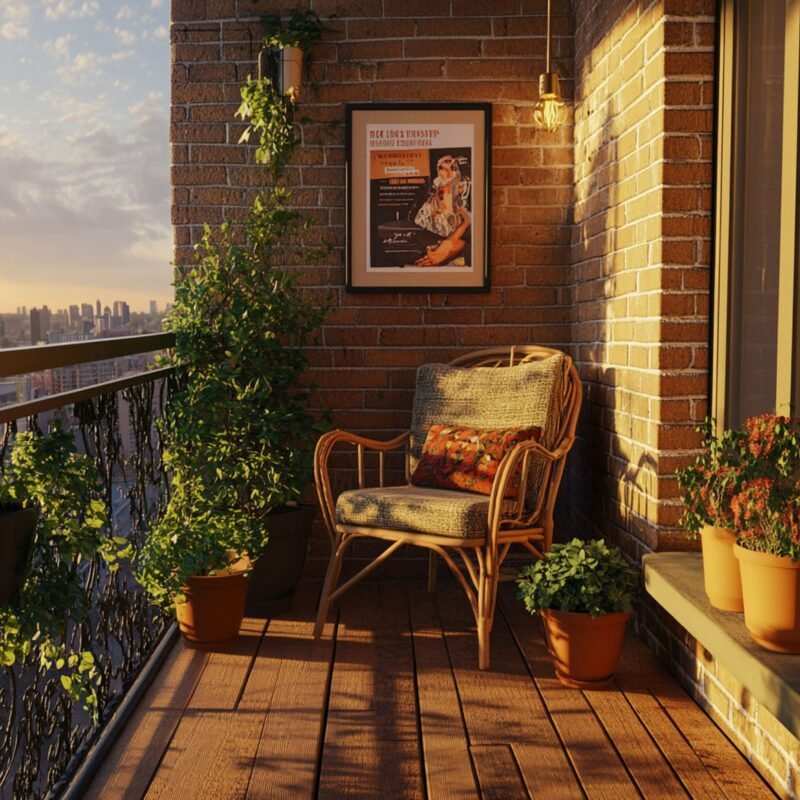 Modern Balcony Design with Rustic Exposed Red Brick