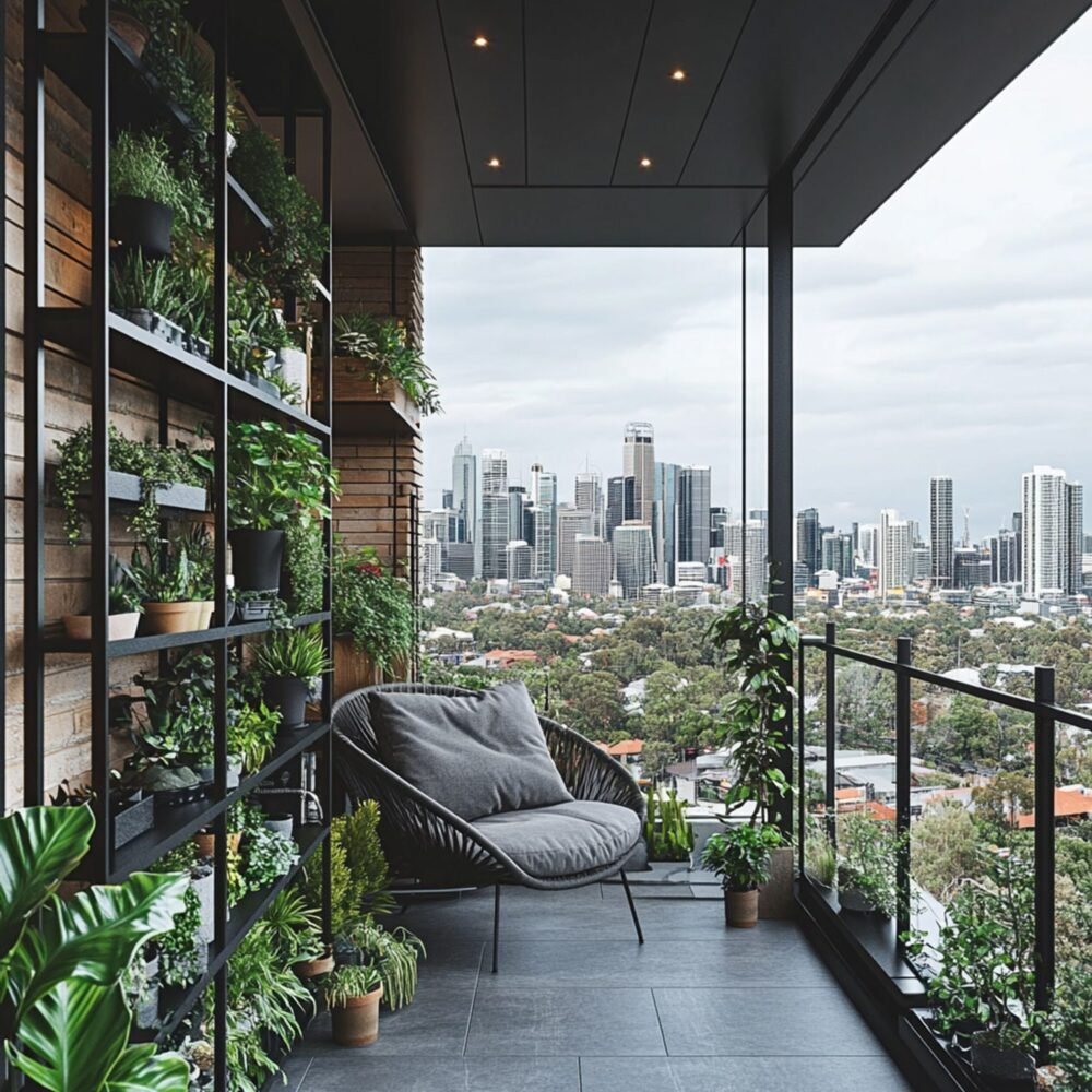 Modern Balcony Design With Vertical Garden and Modern Lounge Chair