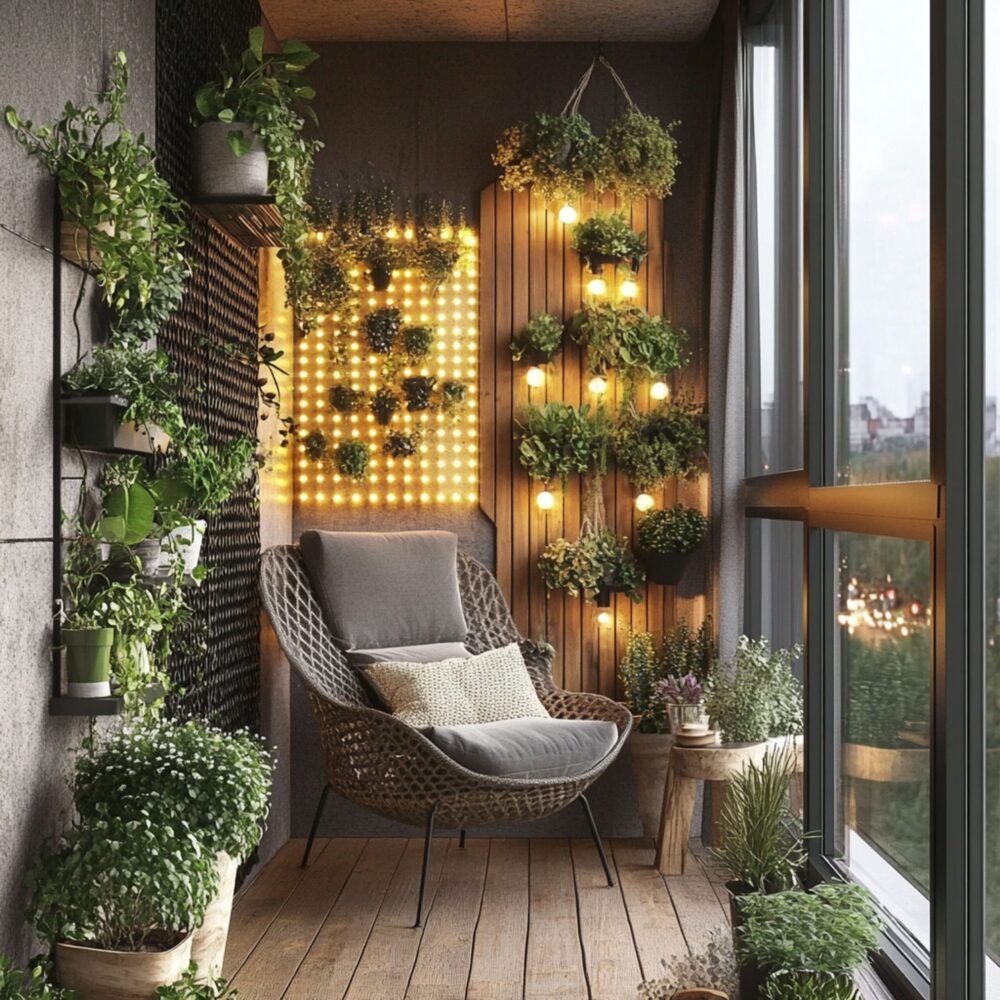 Modern Balcony Design with Vertical Garden and Lounge Seating