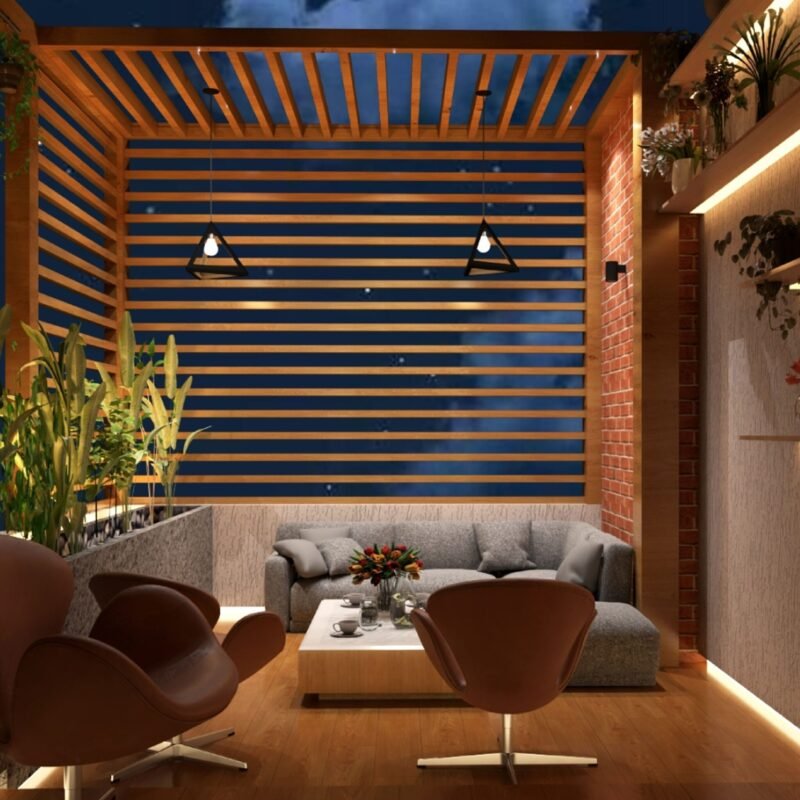 Modern Balcony Design with Swivel Chairs and Brick Wall Touch