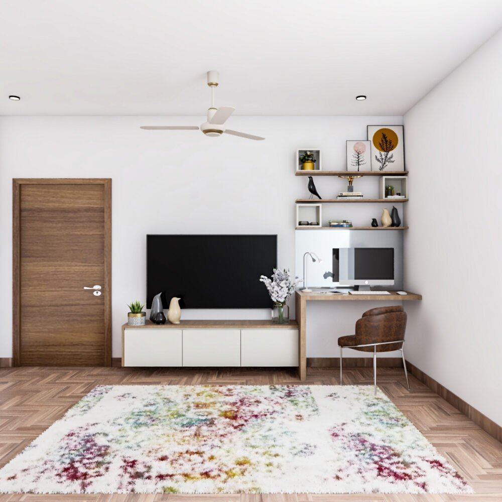 Modern Study Room Design With Chevron Wooden Flooring