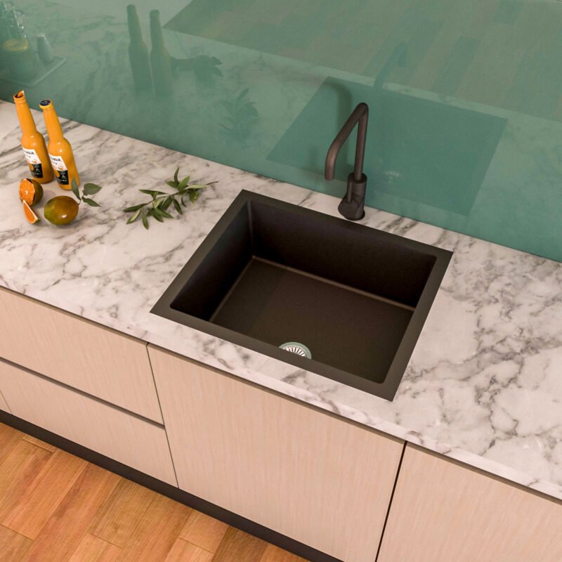 Modern Top Mount Single Bowl Quartz Basin Wash With Marble Countertop