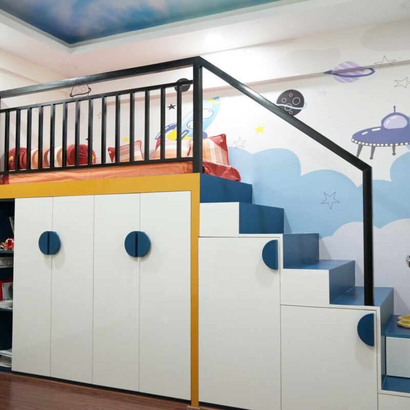 Contemporary Kids Bedroom Design with Bunk Bed with Storage