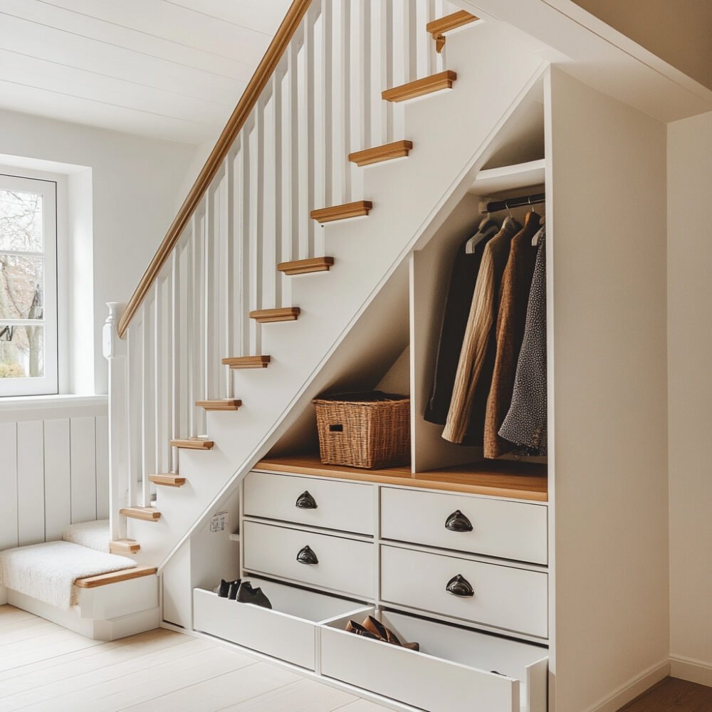 Space-Saving Under-Stair Storage with Open Shelves