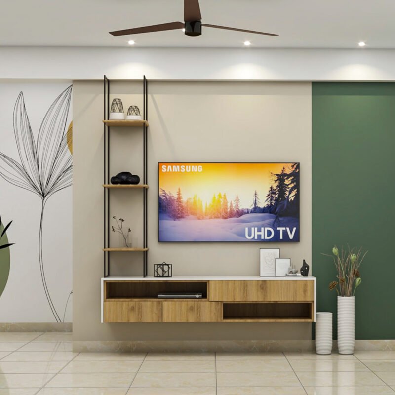 Modern Beige and Green Wall Paint Design for Living Room