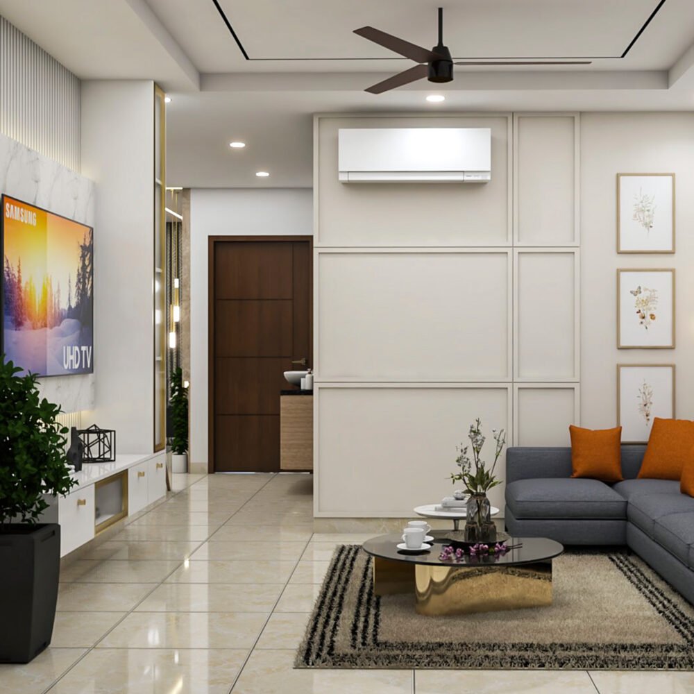 Contemporary Beige Wall Trims with Paint Wall Design for Living Room