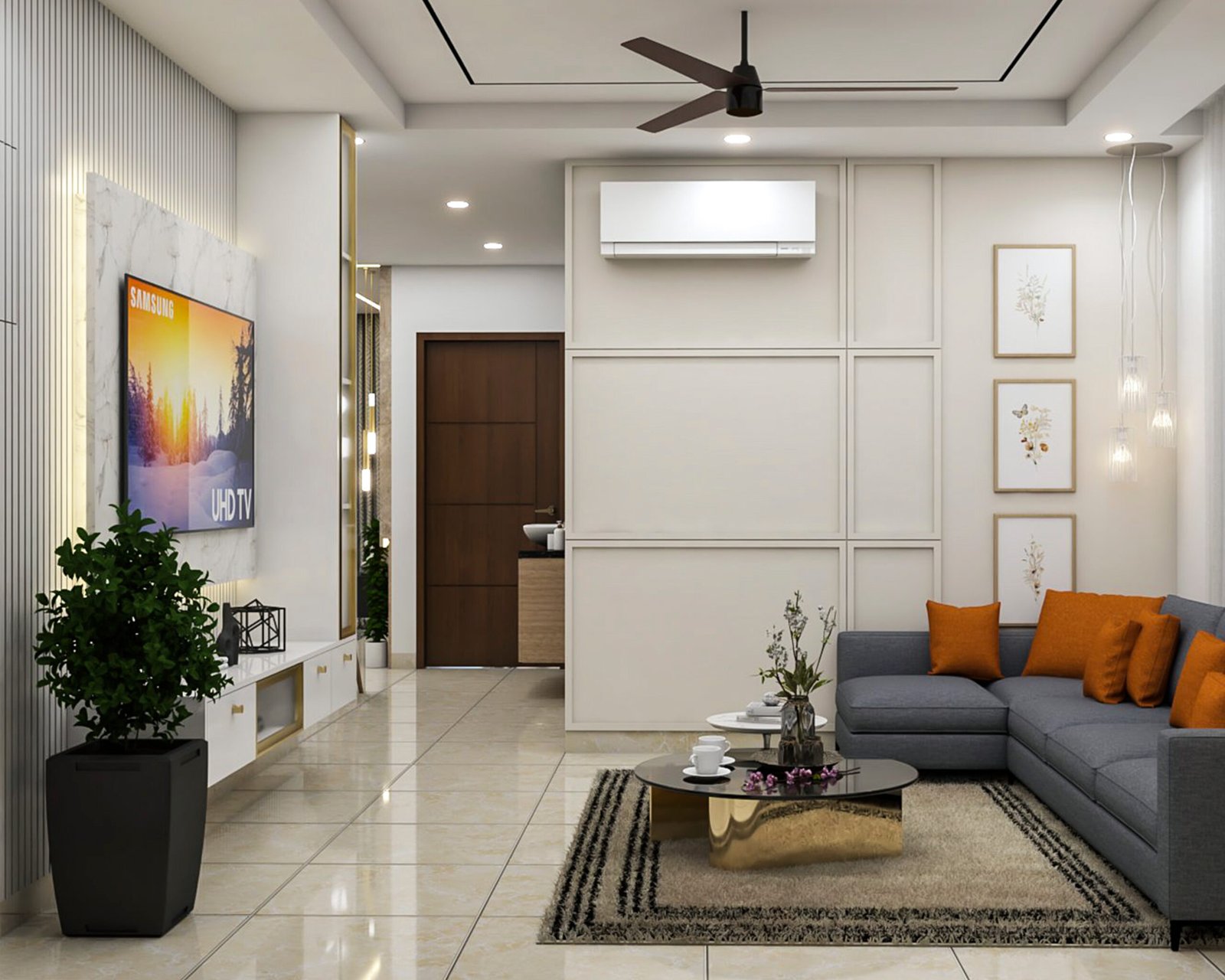 Contemporary Beige Wall Trims with Paint Wall Design for Living Room