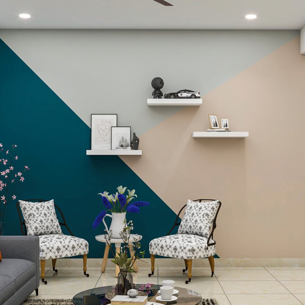 Modern Blue, Grey, and Beige Wall Paint Design for Living Rooms