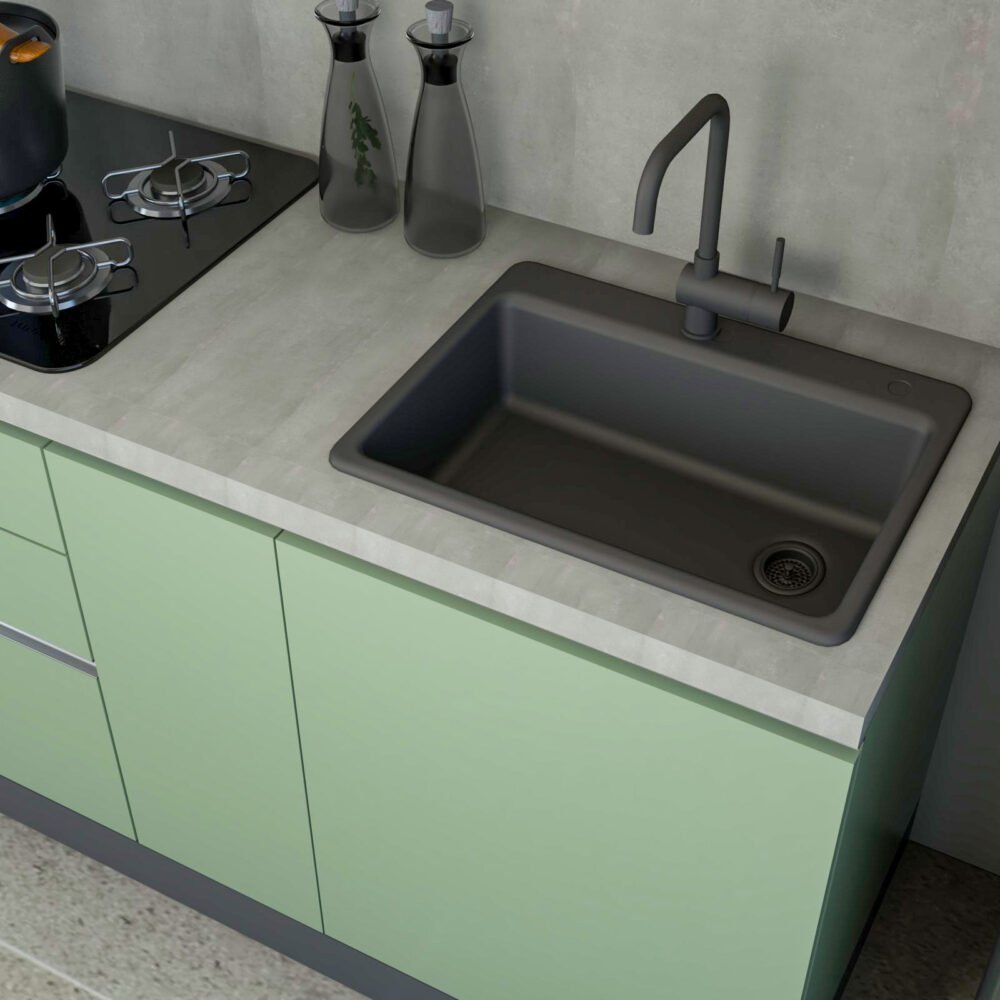 Black Quartz Top Mount Single Bowl Kitchen Sink Design