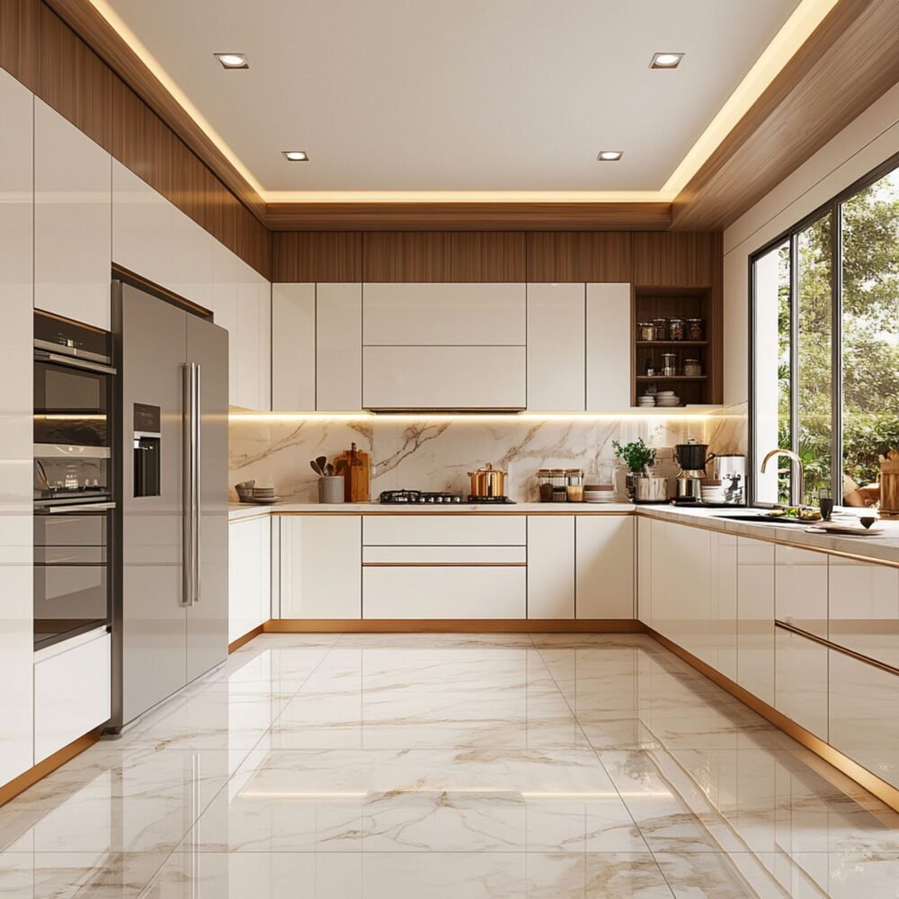 Modern White and Golden Rectangular Flooring Design