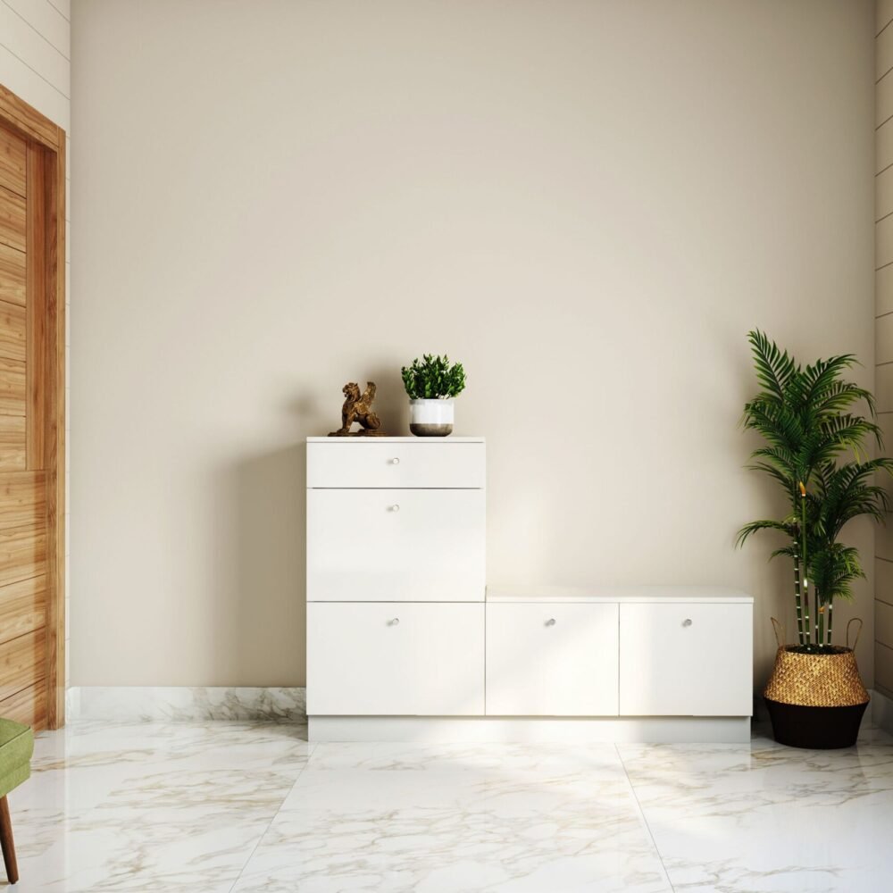 Frosty White Scandinavian Foyer Design with Storage