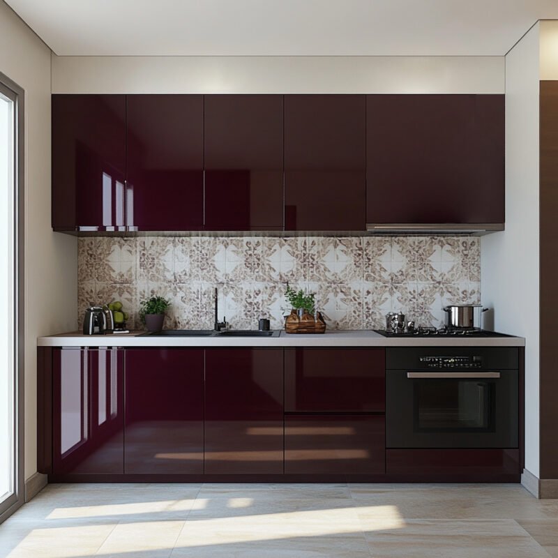 Brown and Beige Matte Ceramic Tiles Design for Kitchen