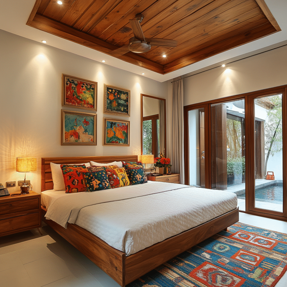 Bohemian Master Bedroom Design with Wooden Accents and Art