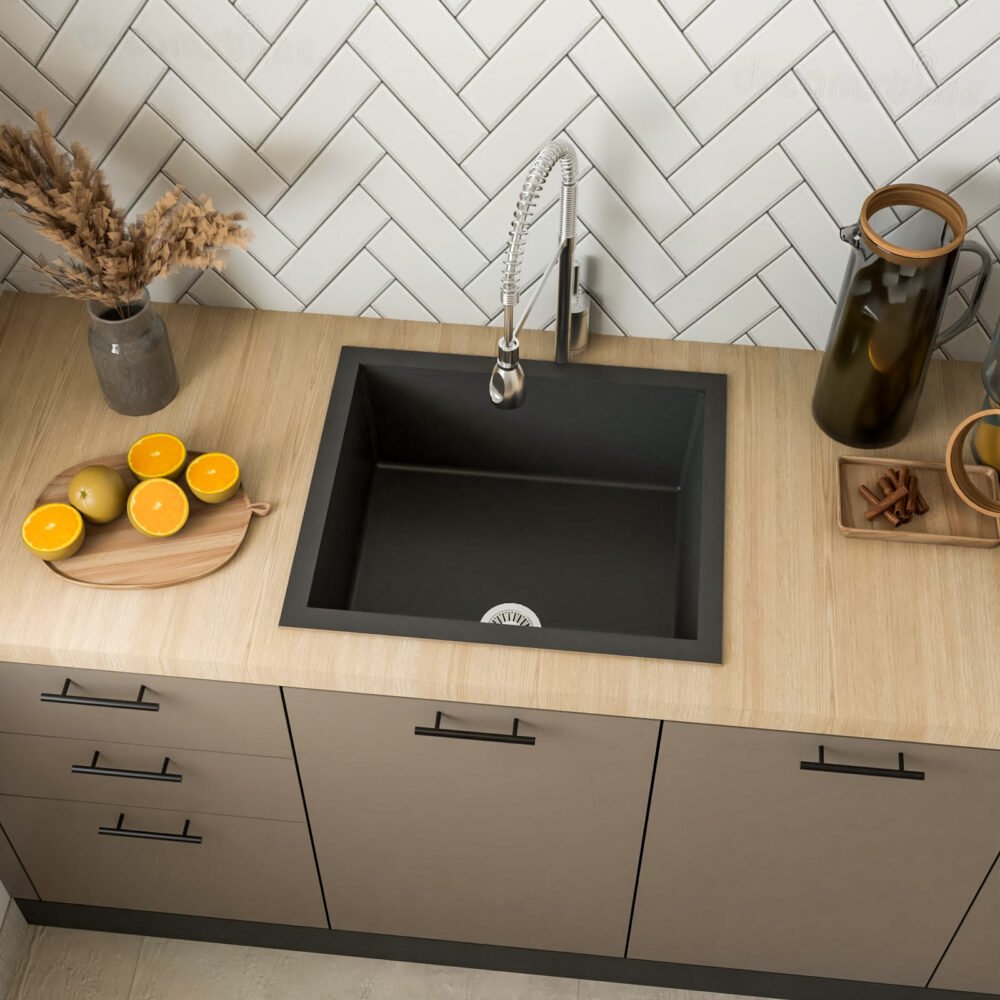 Square Modern Top  Mount Basin Wash With Wooden Countertop