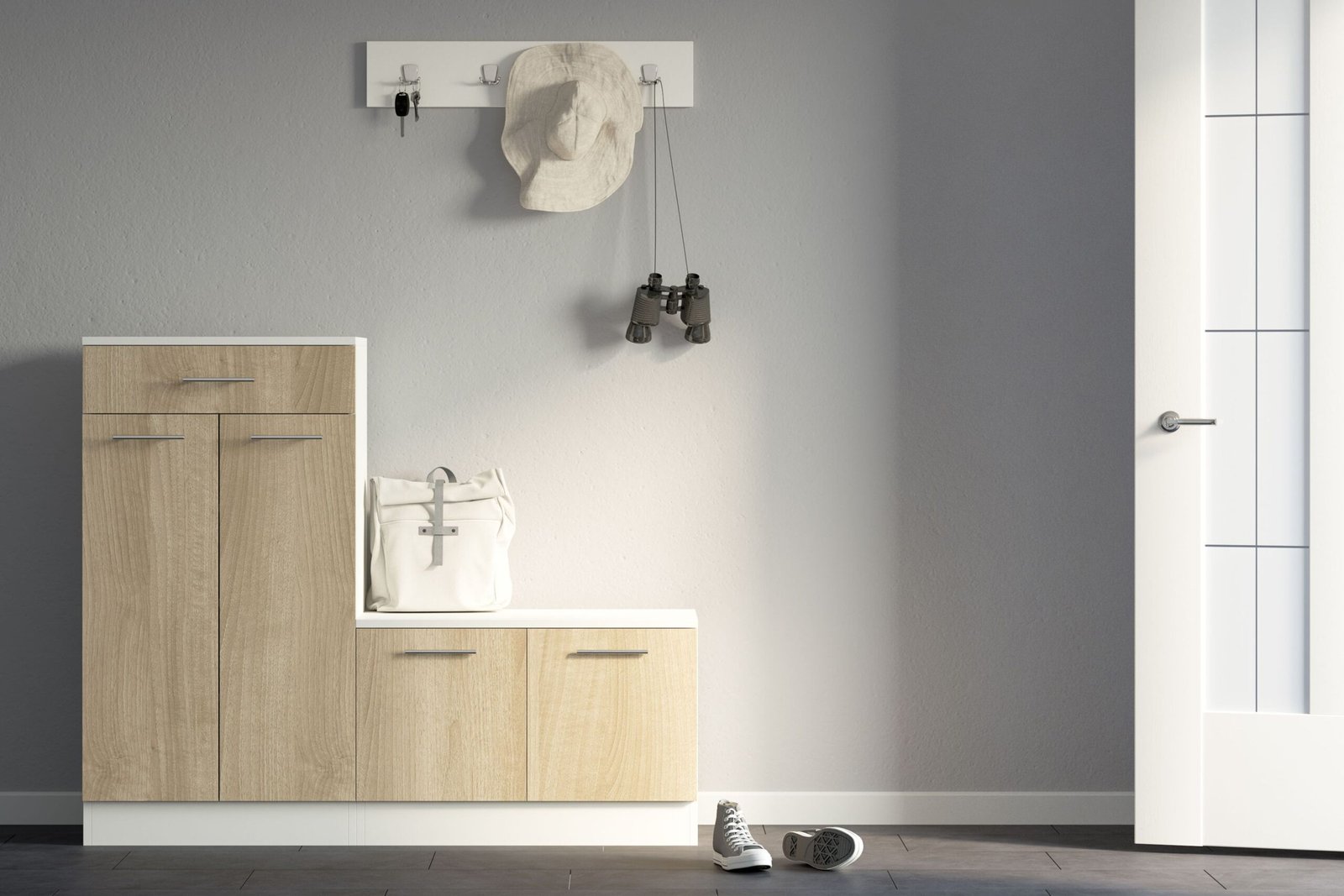 Walnut and White Contemporary Foyer Design