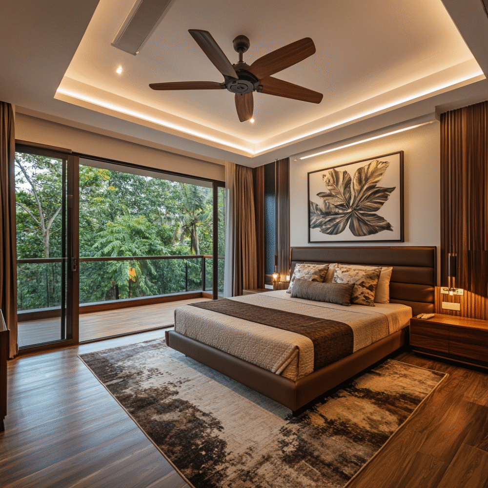 Modern Master Bedroom Design with Brown Leather King Bed