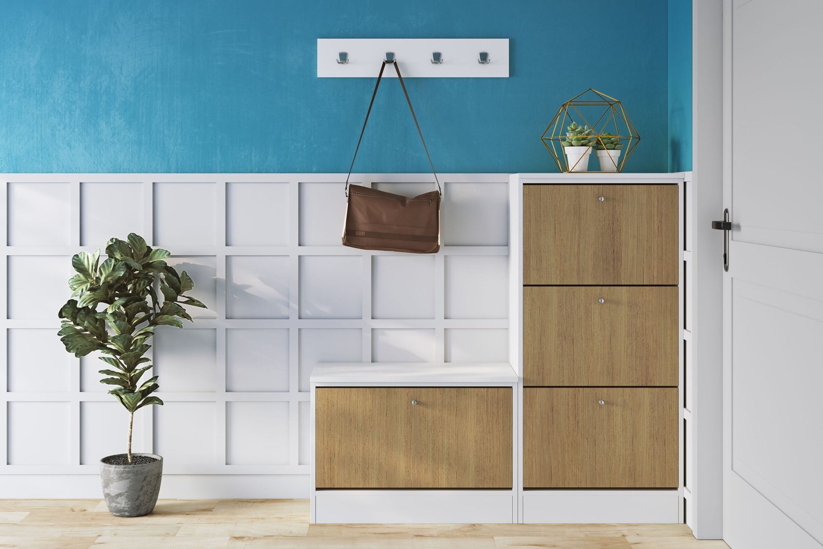 Vintage Foyer Design with Floor Mounted Closed Storage