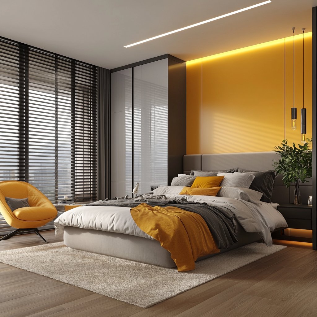 Modern Yellow Wall Paint Design for Bedrooms and Living Rooms