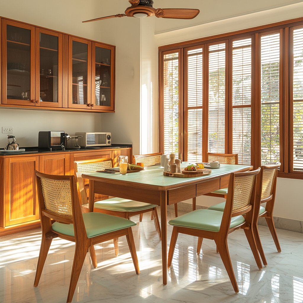 Classic Dining Room Design with Wooden and Cane-Backed Furniture