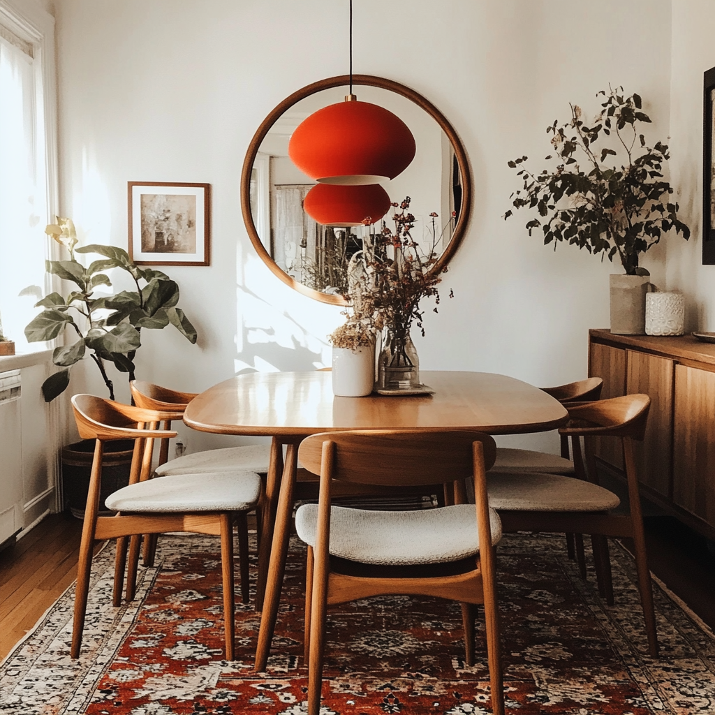 Mid-Century Modern Dining Room Design with Wood Oval Dining Table