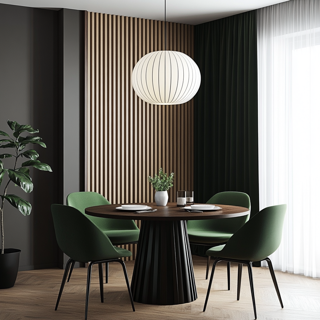 Modern Dining Room Design with Deep Green Chairs