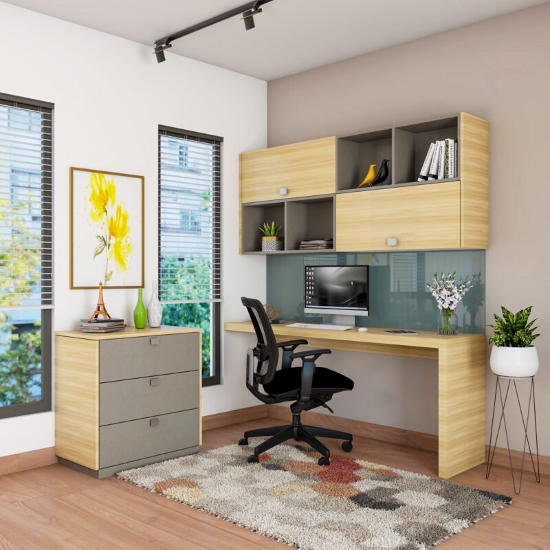 Classic Study Room Design With Blue Lacquered Glass Board