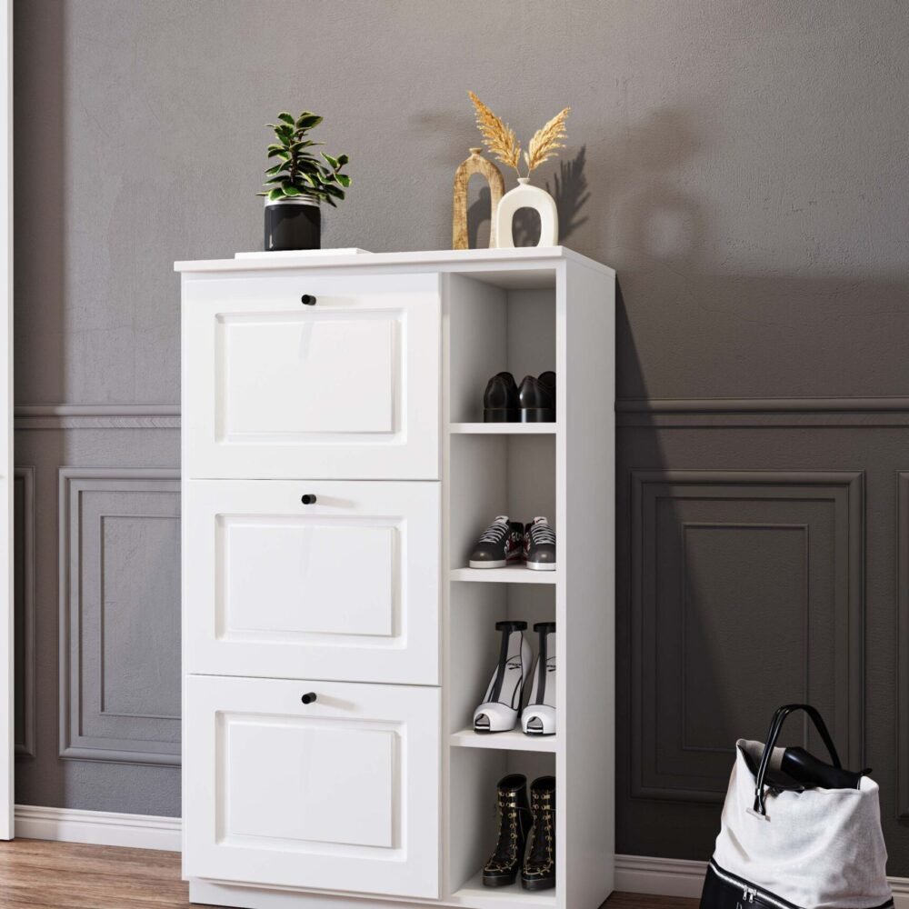 Mid Century Modern Off White Foyer Design with Grey Wall