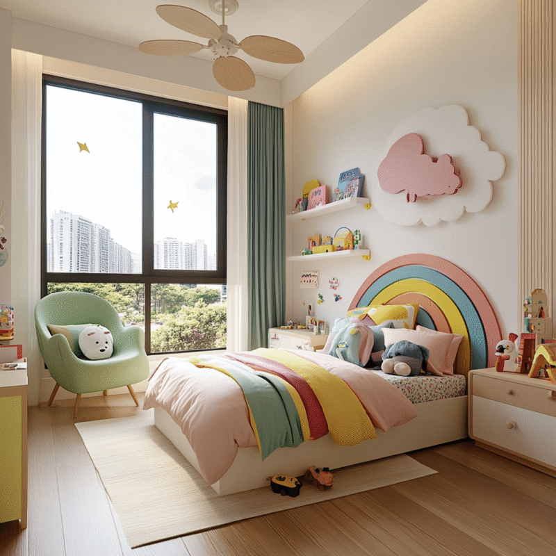 “Modern Kids Bedroom Design with Cloud Wall Accent “