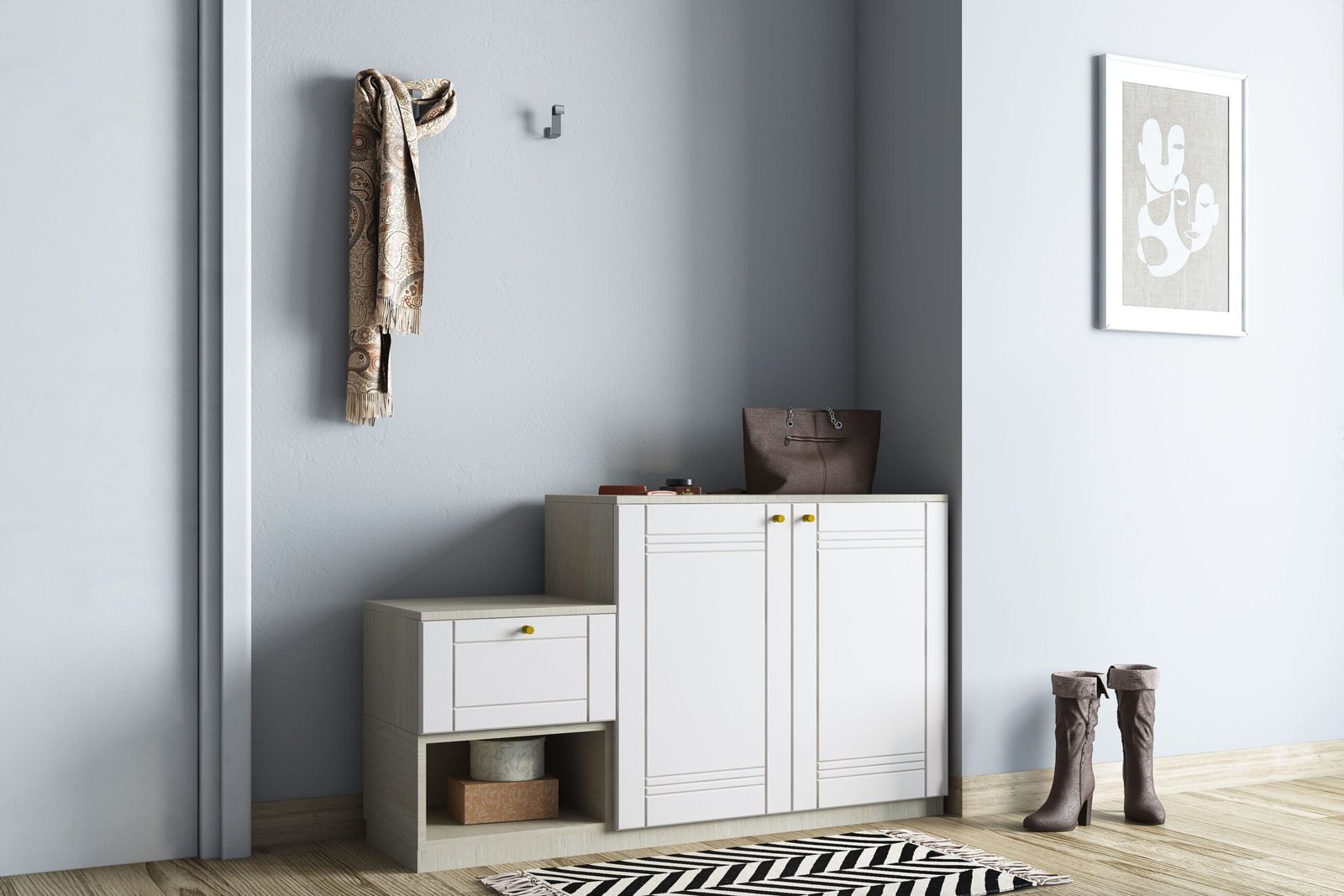 Modern Off White and Moldua Acacia Foyer Design