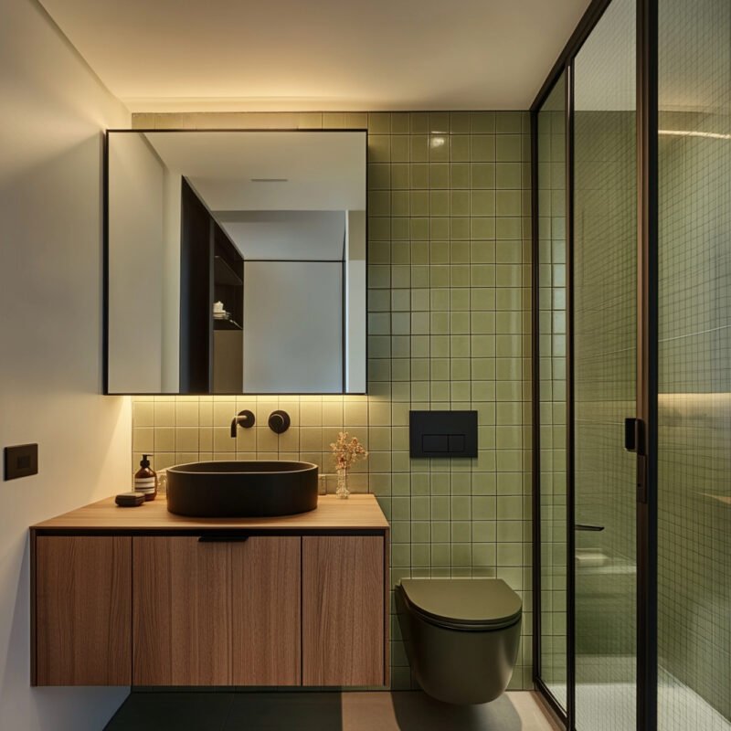 Glossy Green Square Ceramic Tile Design for Bathrooms