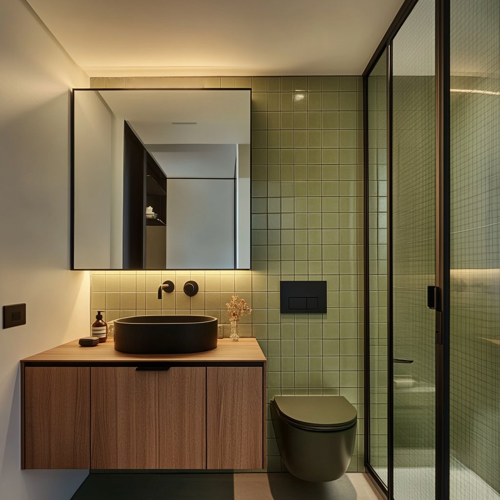 Glossy Green Square Ceramic Tile Design for Bathrooms