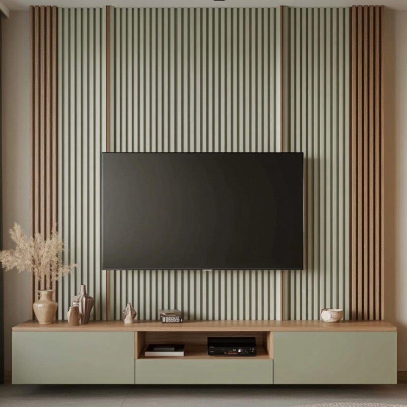 Modern TV Unit with Vertical Slat Design