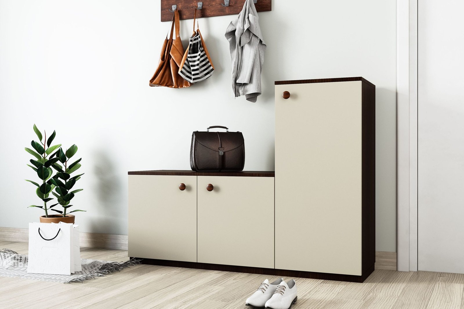 Pumic Grey and Canadian Walnut Modern Foyer Design