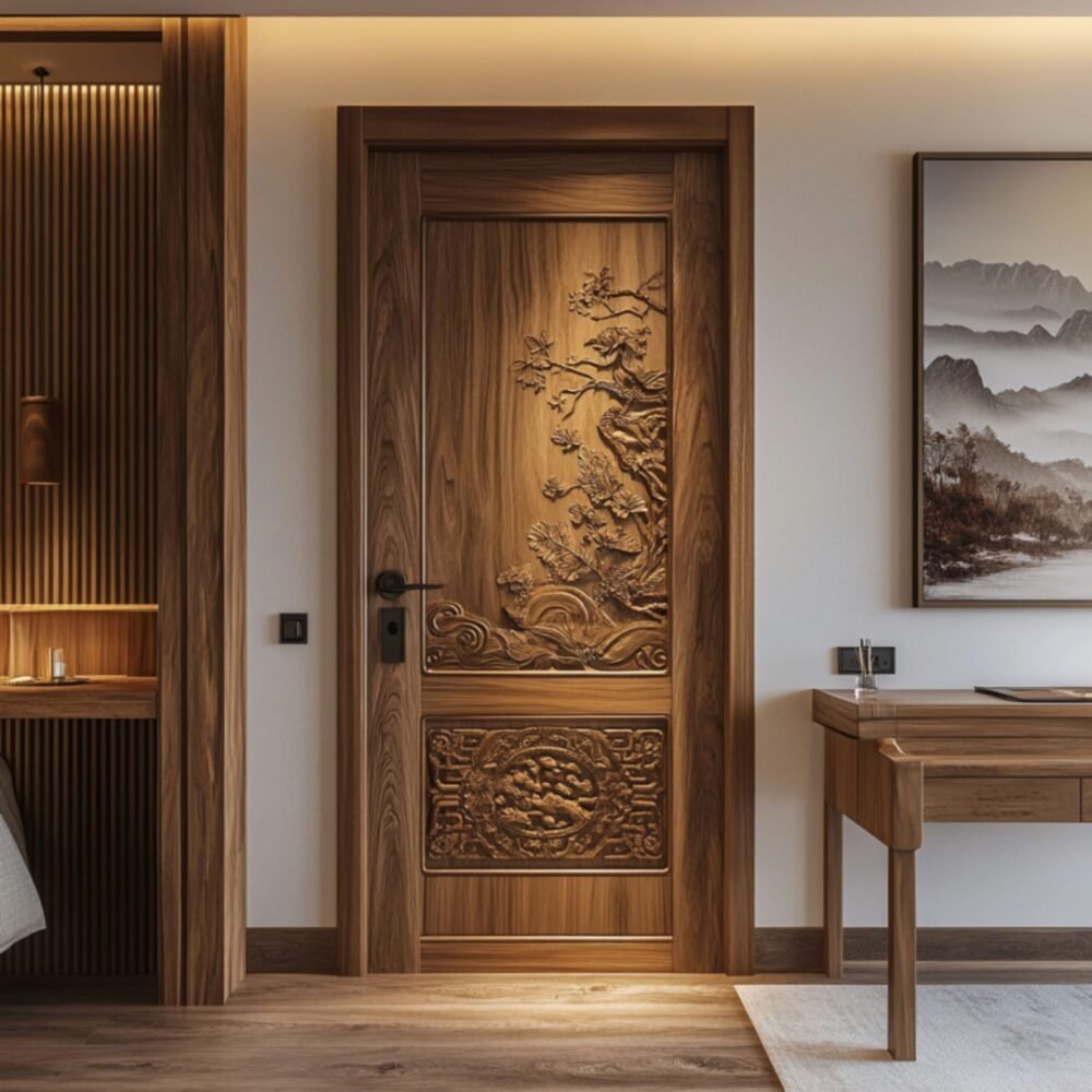 Traditional Matte Bedroom Door Design with Swing Mechanism