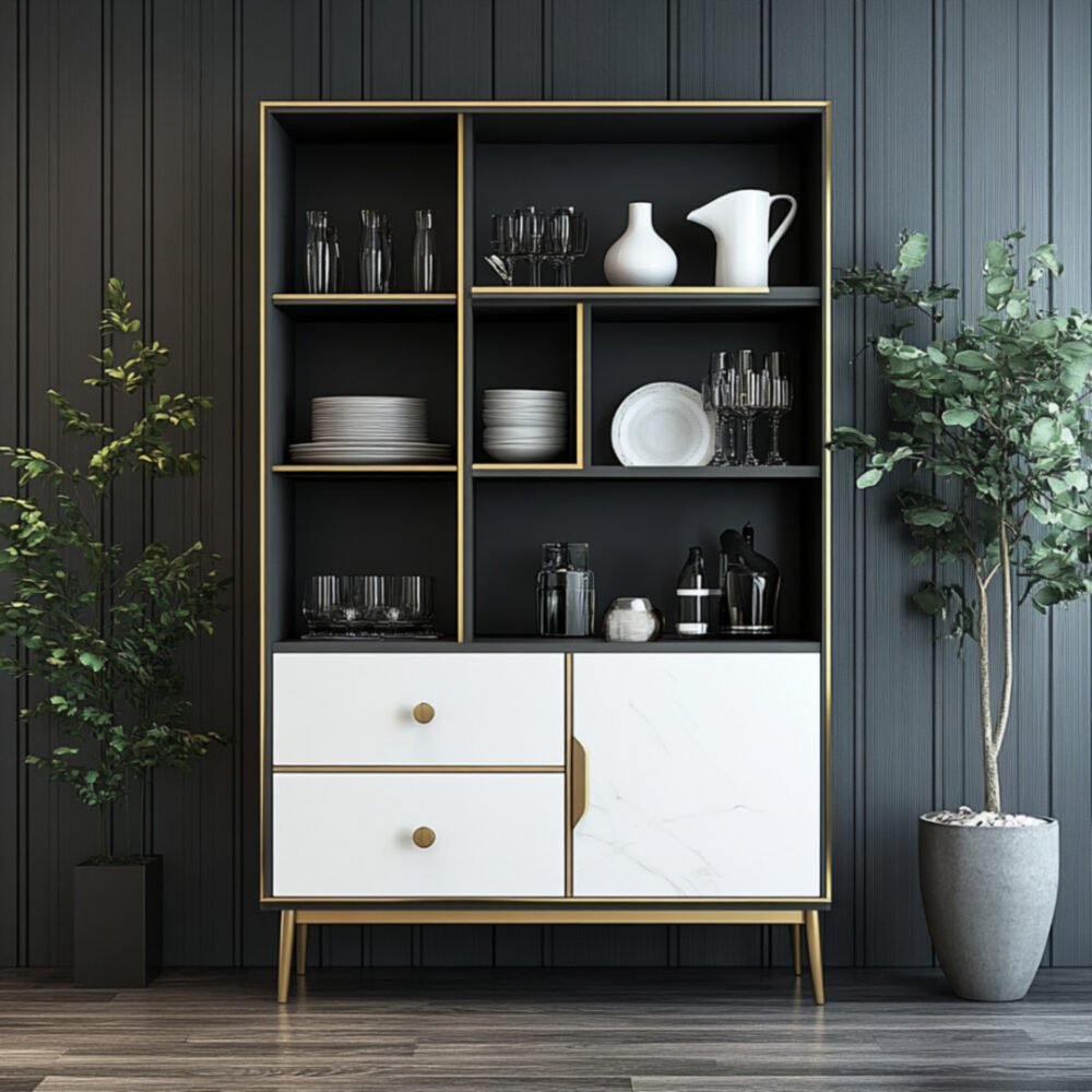 Compact Modern Crockery Unit Design in White and Grey Finish