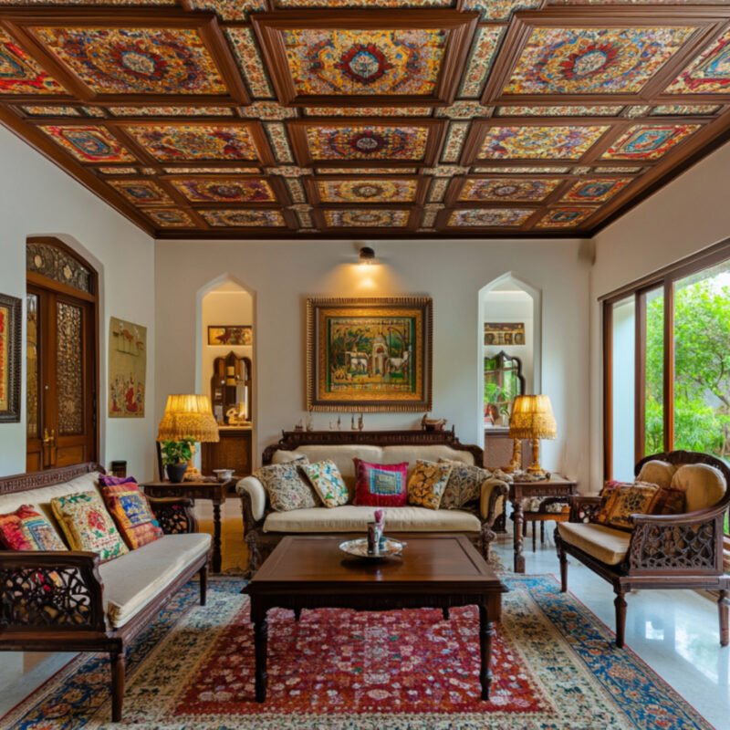 Traditional Living Room Design with Hand-Carved Furniture