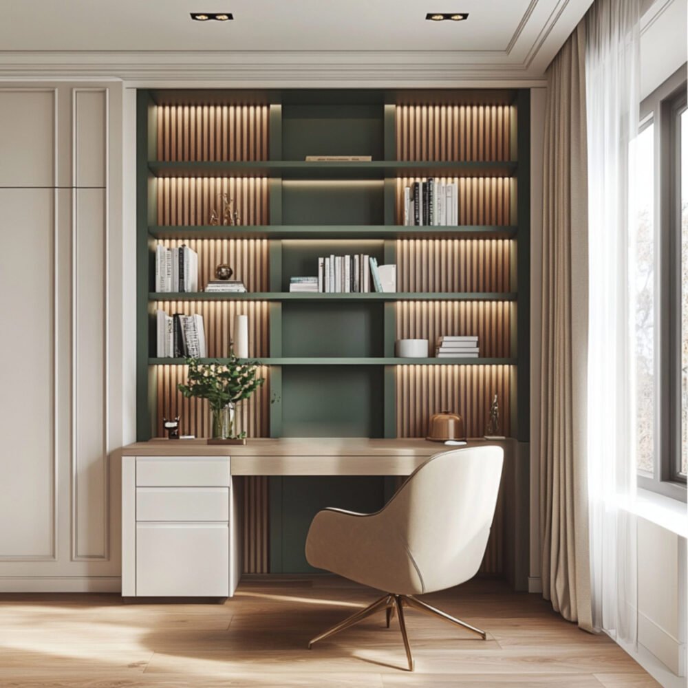 Contemporary Home Office Design With Wooden Desk