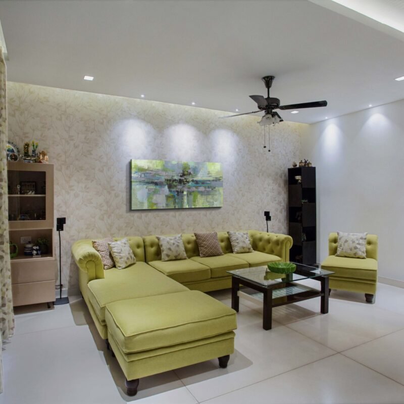 Contemporary 2 BHK Flat Design with Parallel Kitchen and False Ceiling