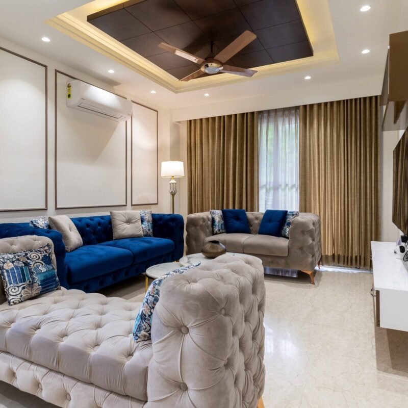 Contemporary 2BHK Flat Design with Stylish Home Office and Living Room