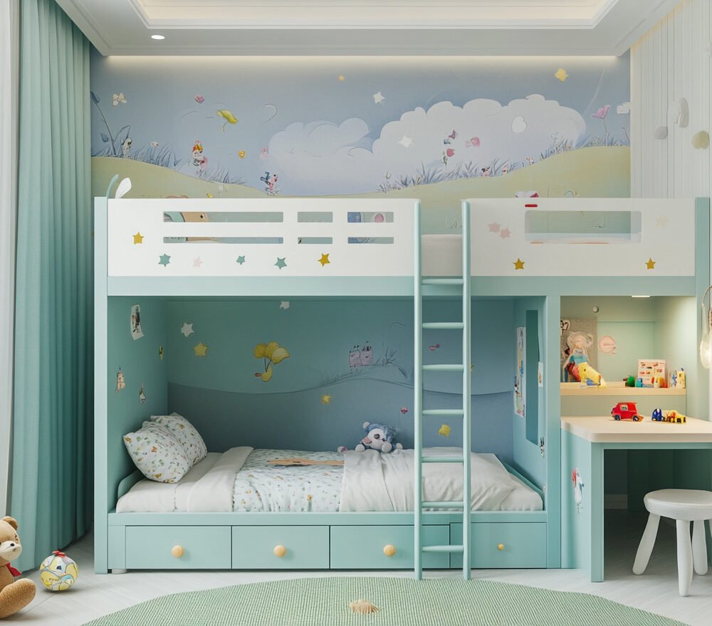 Space-Saving Fun and Functional Bunk Bed with Desk