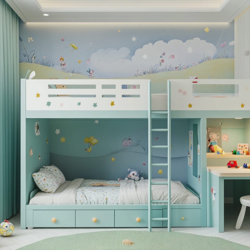 Space-Saving Fun and Functional Bunk Bed with Desk