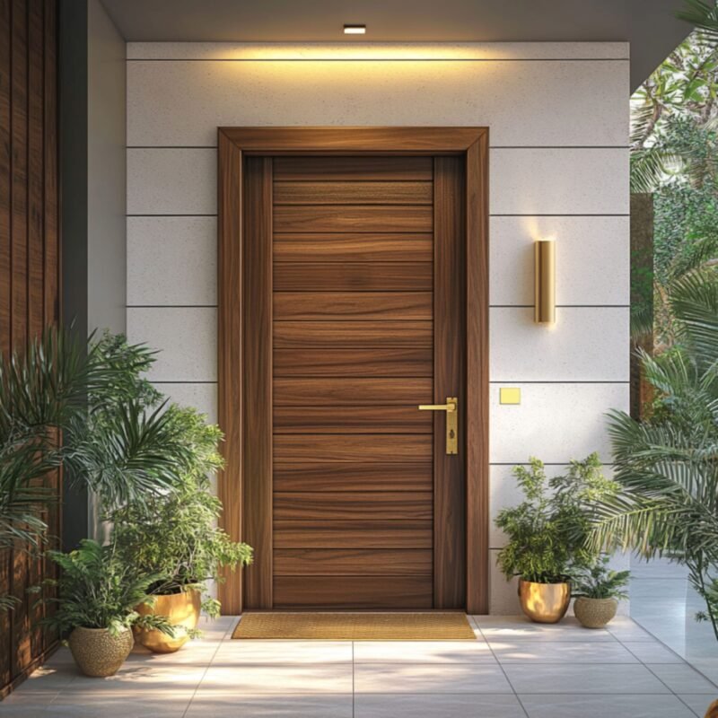 Solid Wood Traditional Panel Door Design with Matte Finish