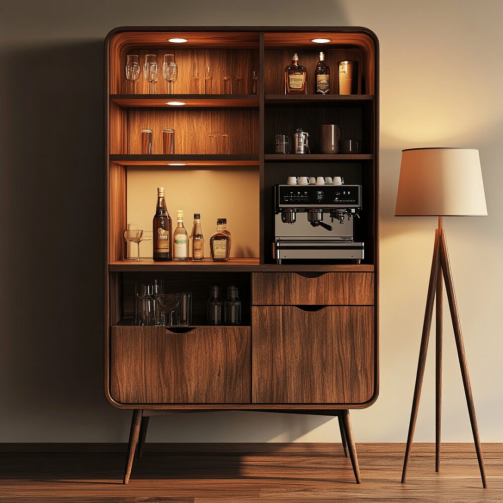 Mid-Century Modern Crockery Unit Design with Drawer and Open Storage