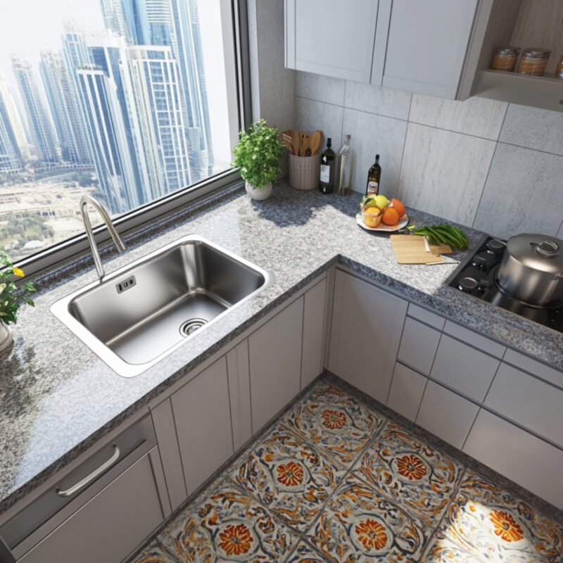 Stainless Steel Flush Mount Kitchen Sink Design With Spacious Single Bowl