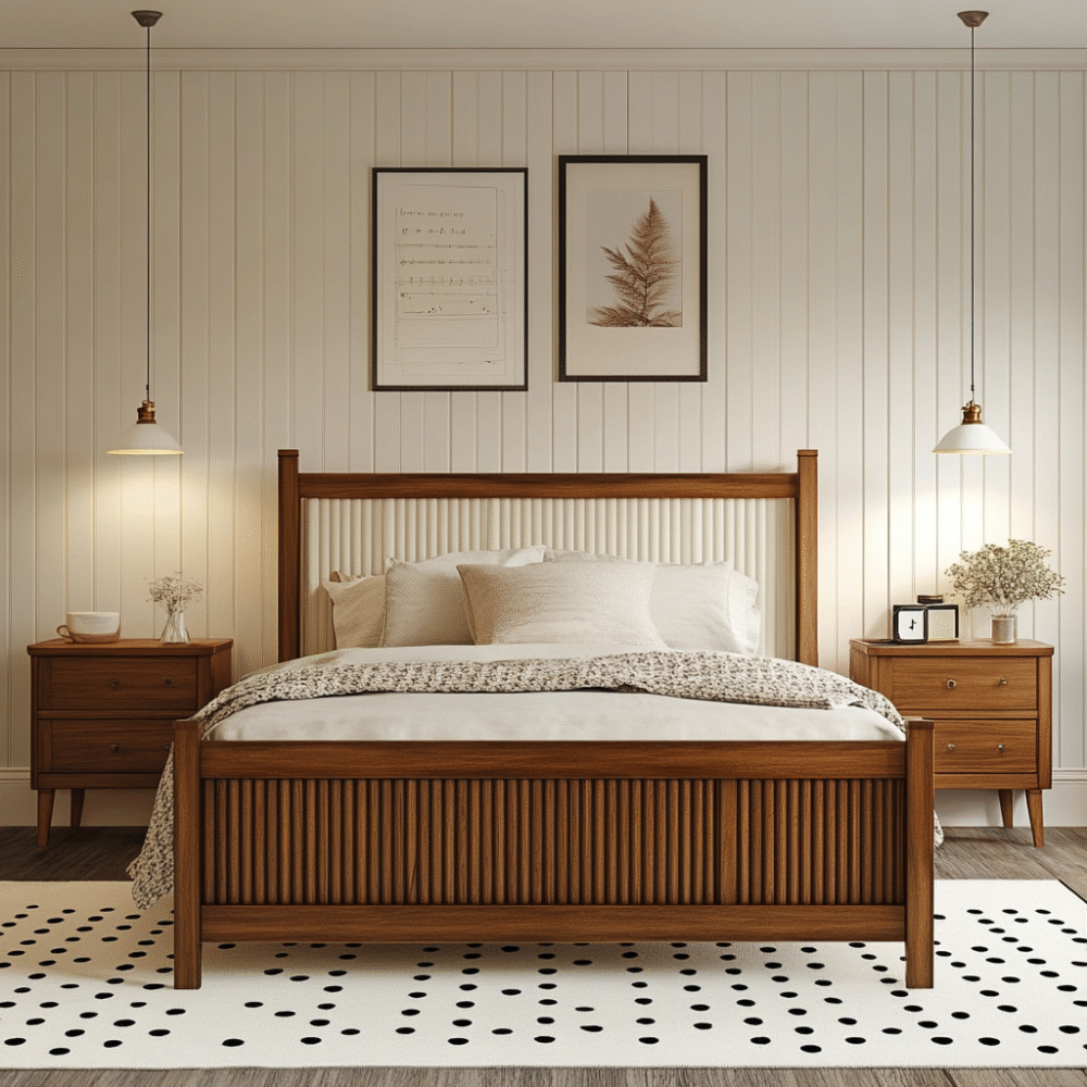 Traditional Guest Bedroom Design with White Upholstery Queen Bed