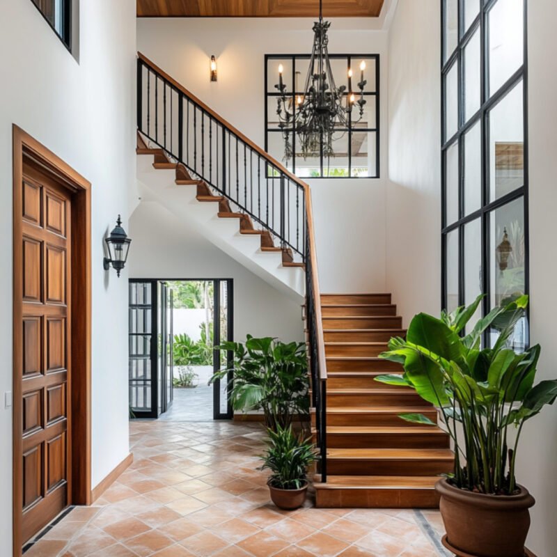 Contemporary L-Shaped Staircase With Wood and Metal Finish